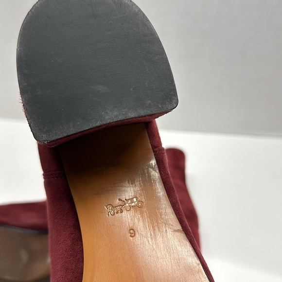 Coach Tia Boots High Heeled Ankle Bootie Slip On Suede Shoes Wine Red Size 9 - Picture 6 of 8